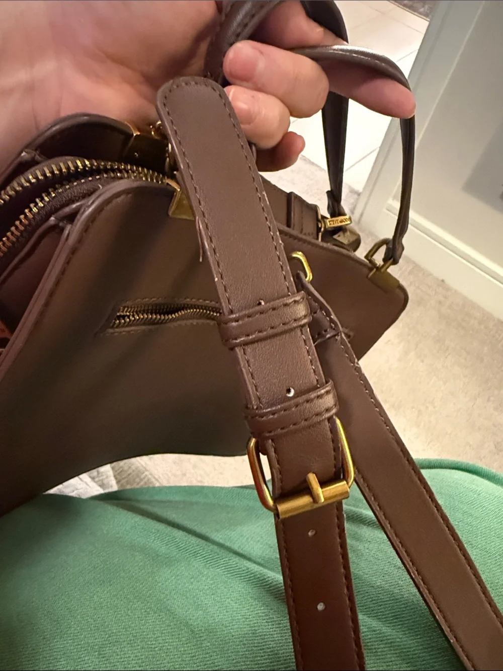Steve Madden Maroon Structured Satchel with Gold Chain